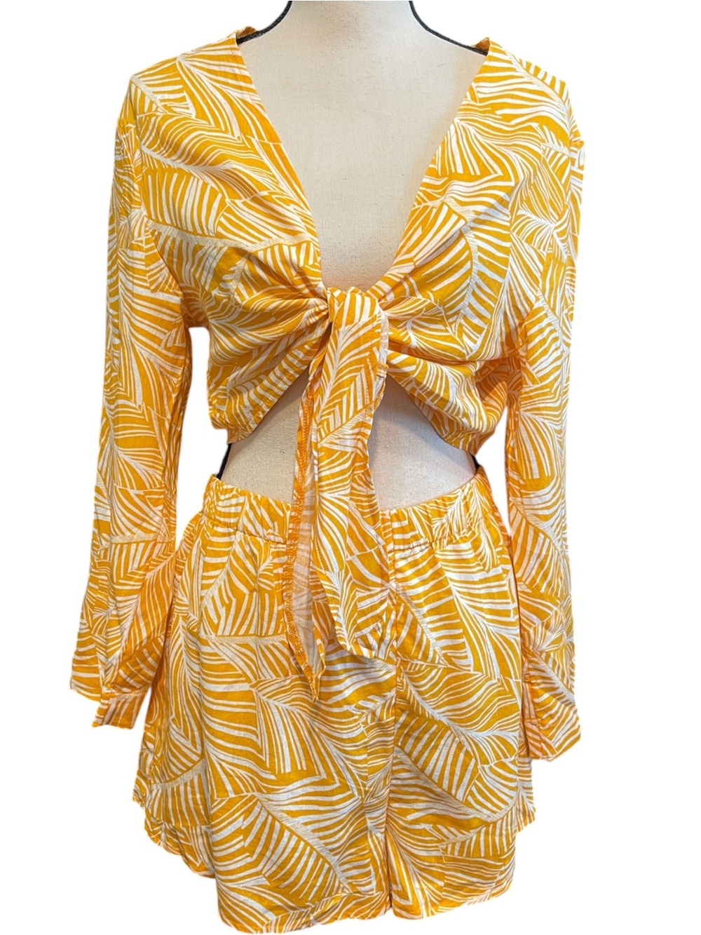 NWT Shade & Shore 2 Piece Bright Yellow Palm Leaf‎ Breezy Beach Swim Cover Up L
